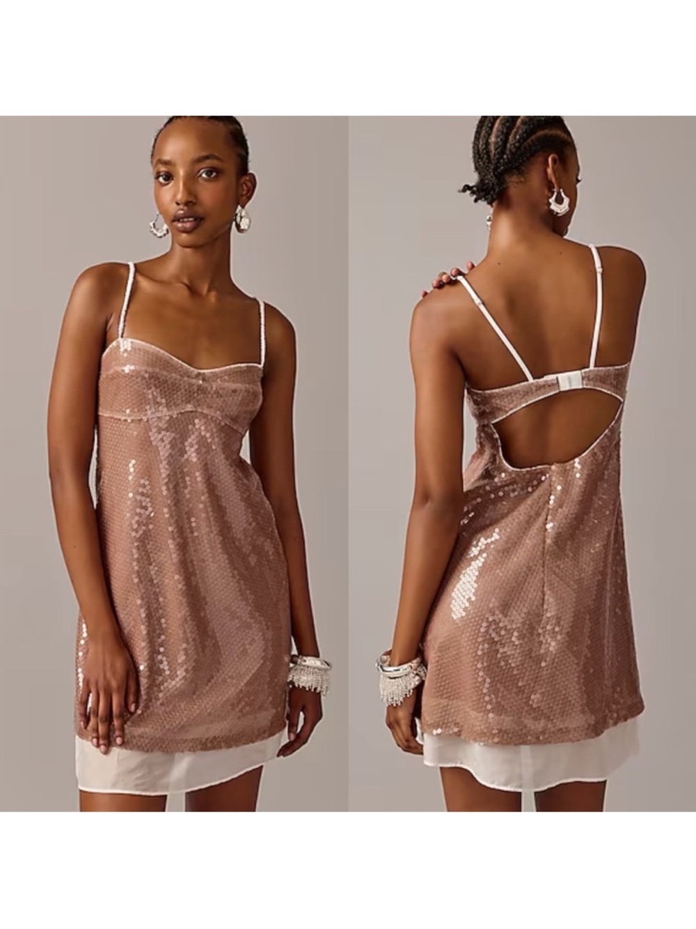Anna October X J.Crew Limited Pink Tan Layered Sequin Slip Dress Size 12 NWT